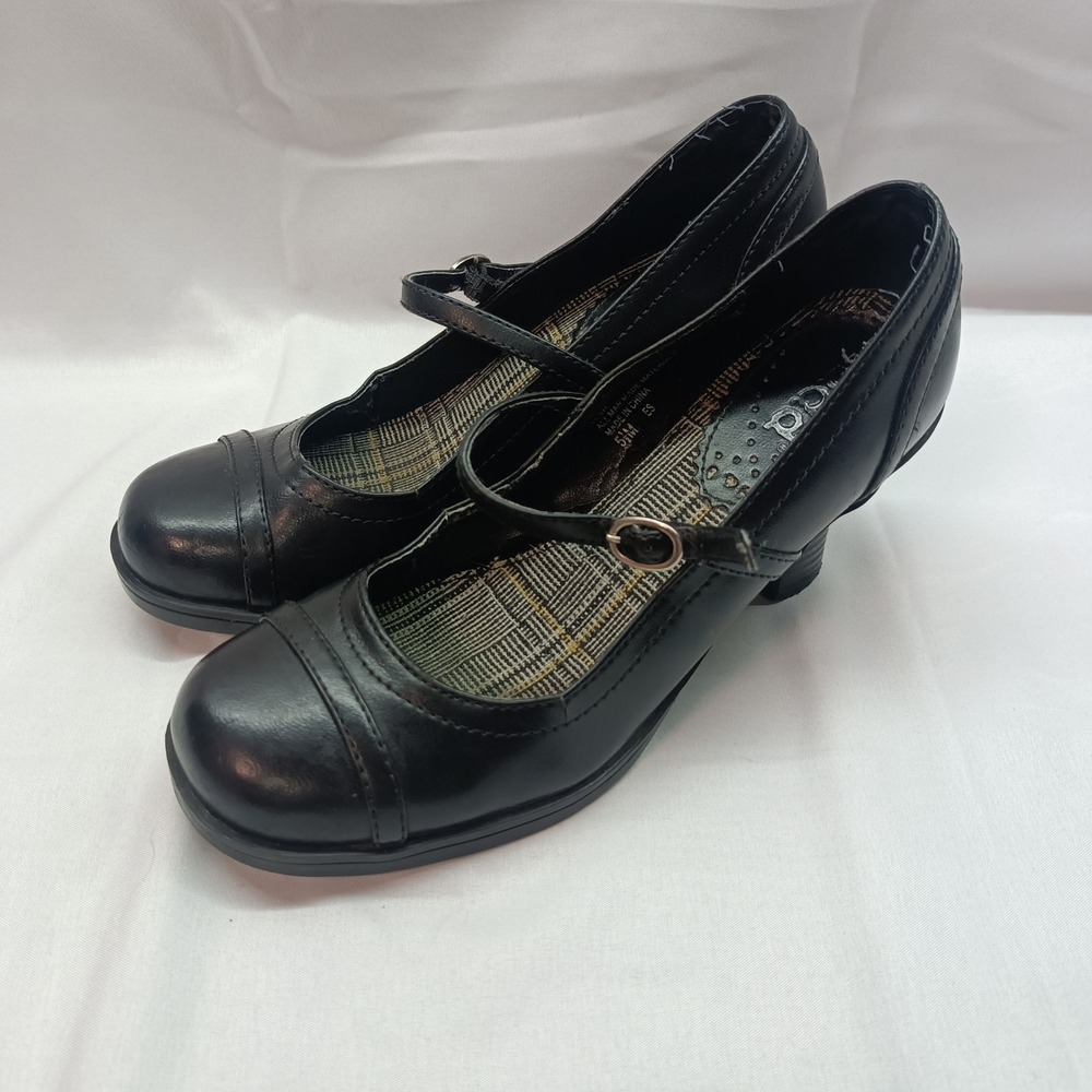 Mudd Lush Black Mary Jane Heels Plaid Lining Buckle Strap Round Toe 5.5M Y2K